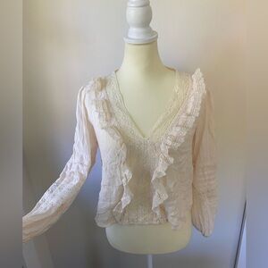 AE Cream Lace Trim Blouse